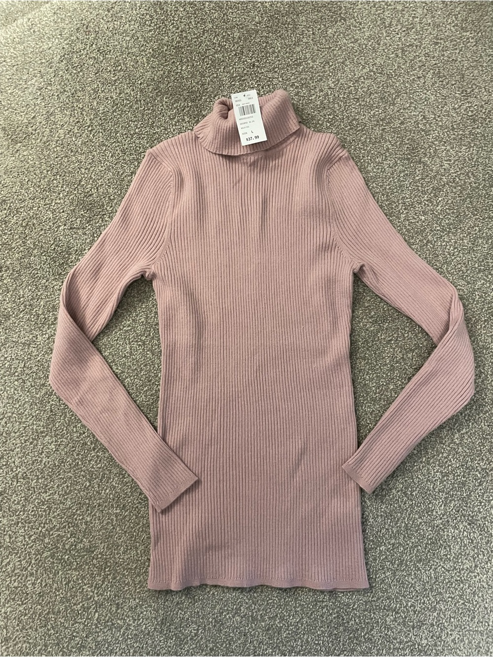 Slim Ribbed Turtleneck Top - Dusty Rose